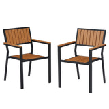 Kinsunny Outdoor Wood Dining Chairs (Set of 2), Steel Frame Patio Chairs for Garden Lawn