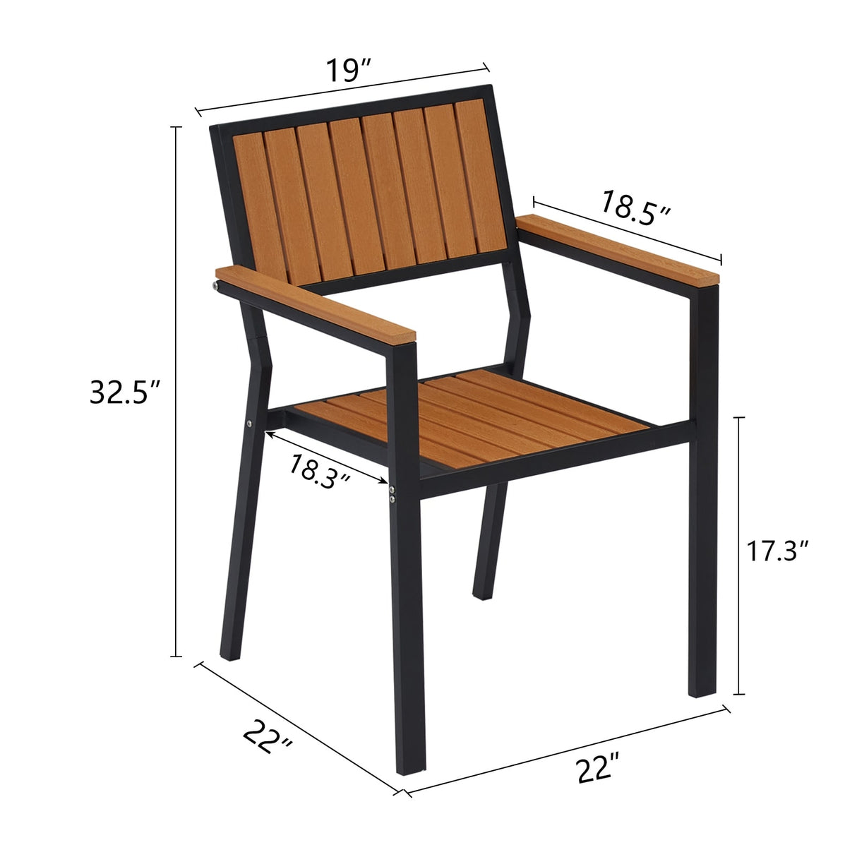 Kinsunny Outdoor Wood Dining Chairs (Set of 2), Steel Frame Patio Chairs for Garden Lawn