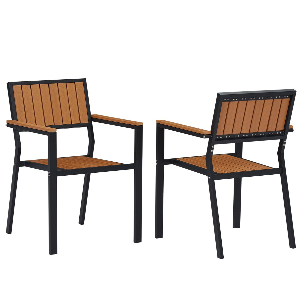 Kinsunny Outdoor Wood Dining Chairs (Set of 2), Steel Frame Patio Chairs for Garden Lawn