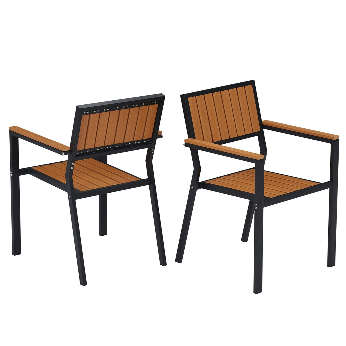 Kinsunny Outdoor Wood Dining Chairs (Set of 2), Steel Frame Patio Chairs for Garden Lawn