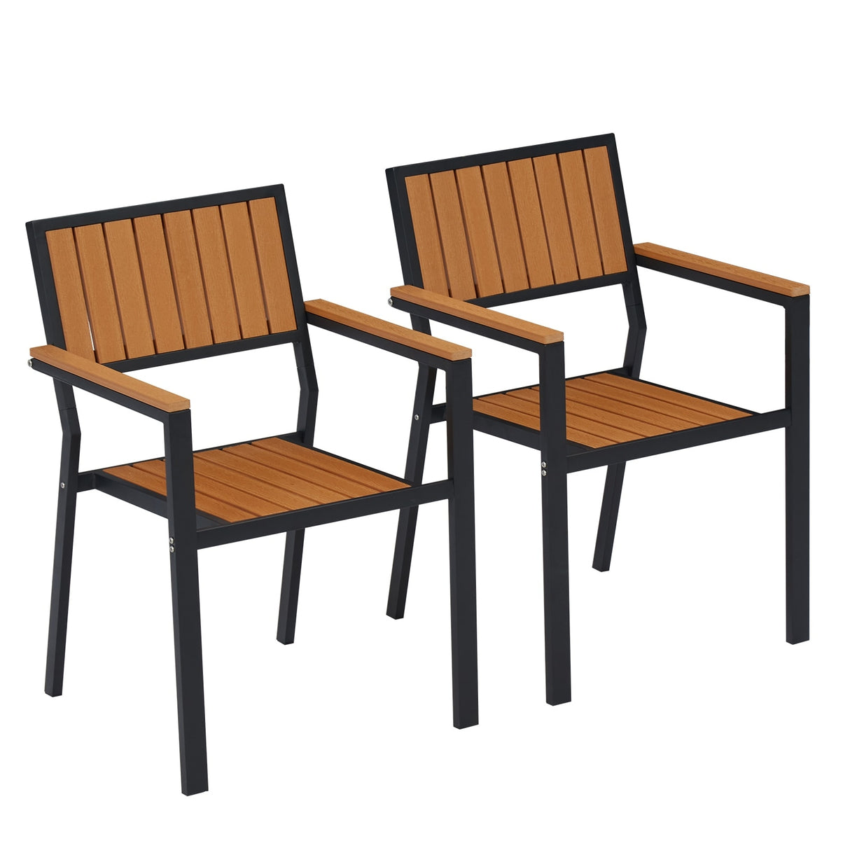 Kinsunny Outdoor Wood Dining Chairs (Set of 2), Steel Frame Patio Chairs for Garden Lawn