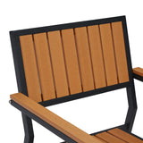 Kinsunny Outdoor Wood Dining Chairs (Set of 2), Steel Frame Patio Chairs for Garden Lawn