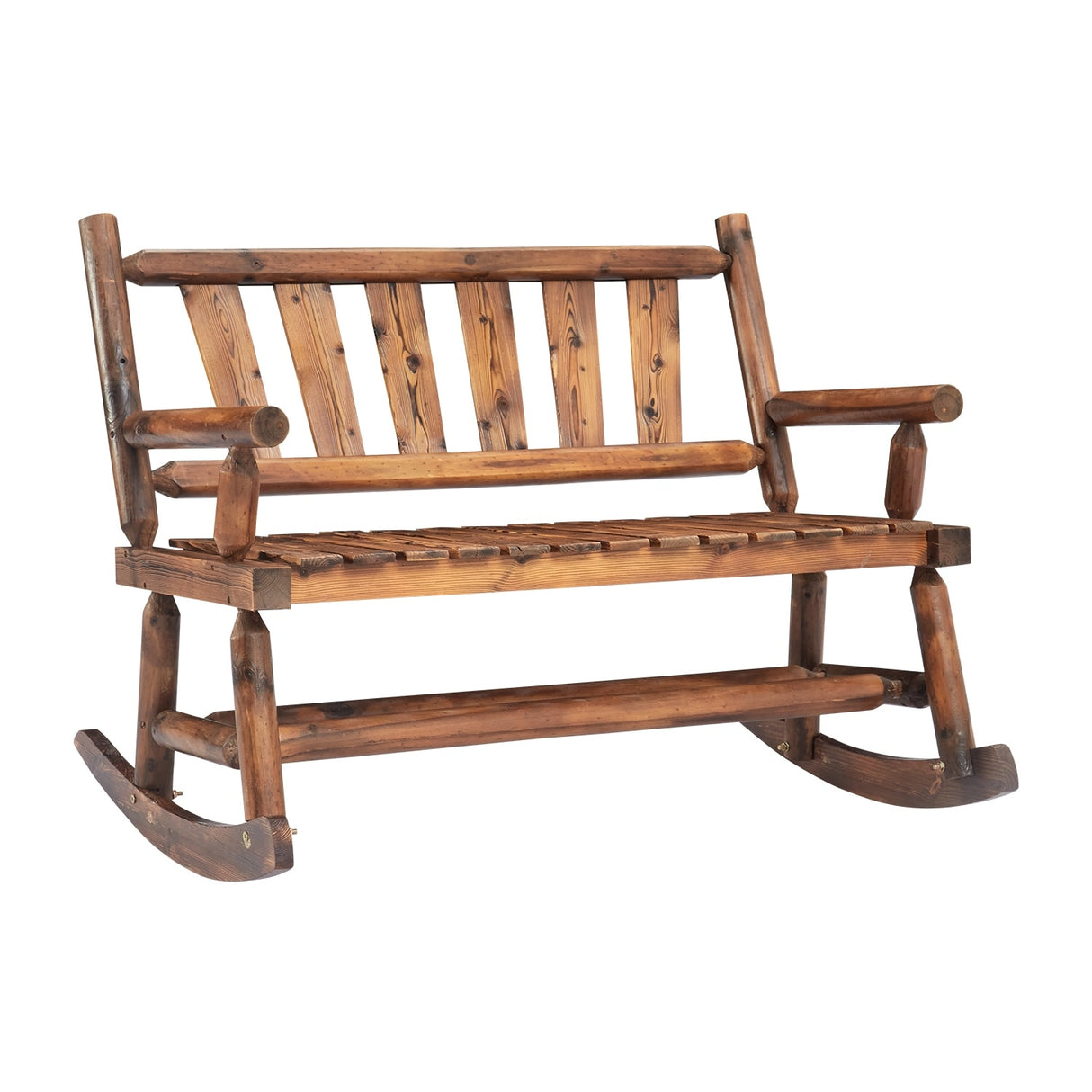 Kinsunny Wood Double Rocking Chair Rocking Loveseat Patio Rocker Chair Bench with 2-Seat for Garden Backyard