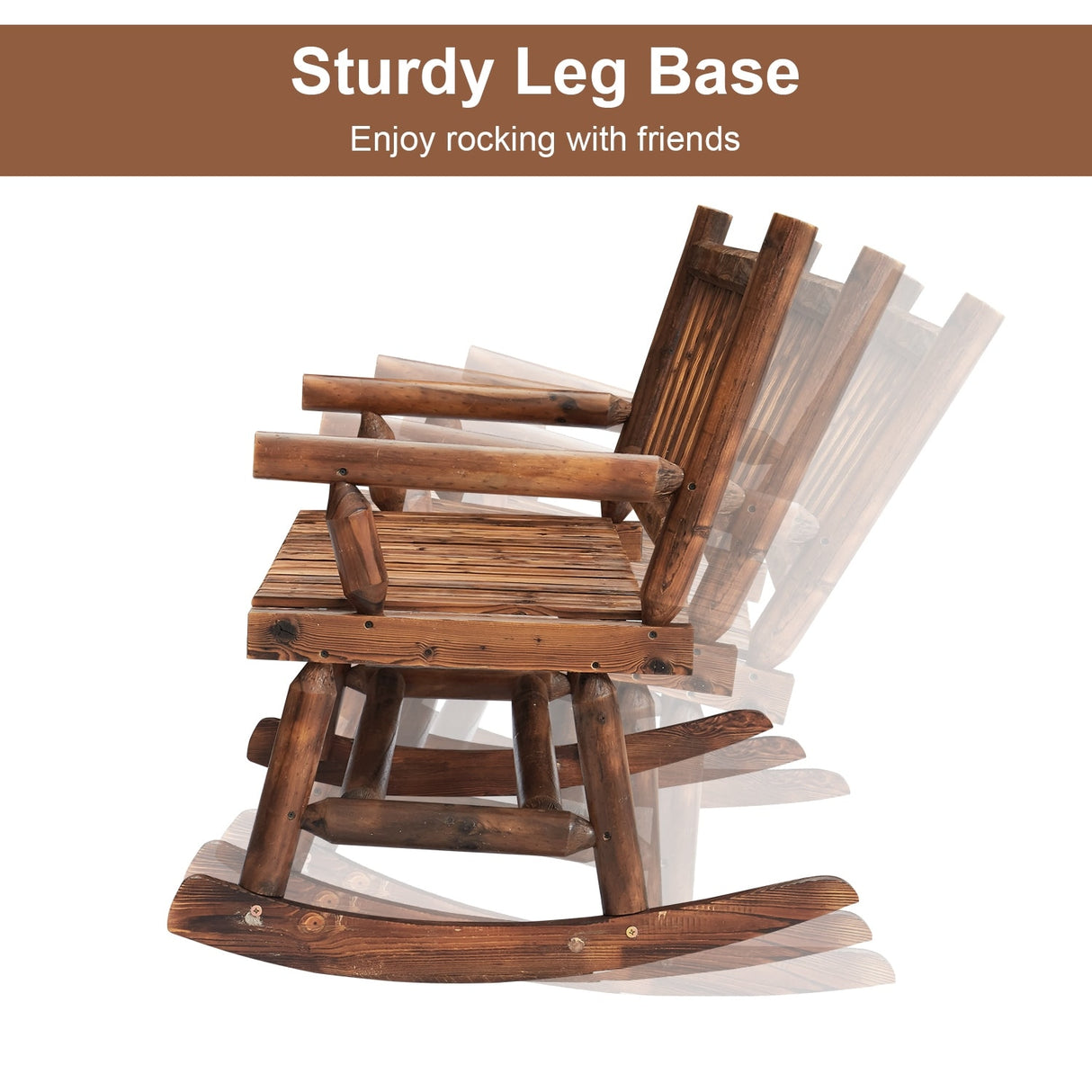 Kinsunny Wood Double Rocking Chair Rocking Loveseat Patio Rocker Chair Bench with 2-Seat for Garden Backyard