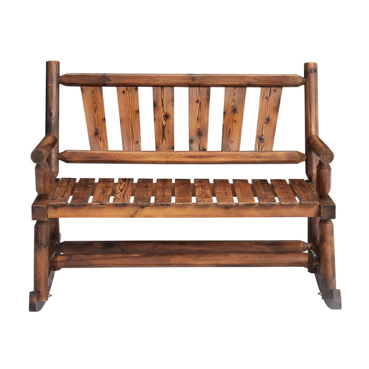 Kinsunny Wood Double Rocking Chair Rocking Loveseat Patio Rocker Chair Bench with 2-Seat for Garden Backyard