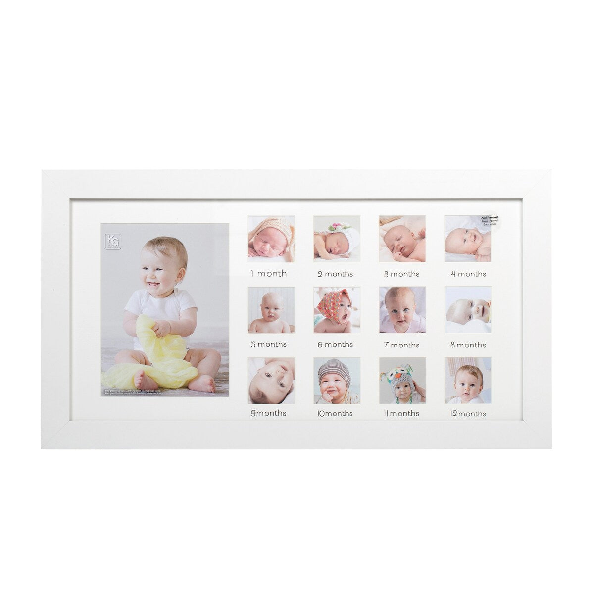 Kirea Grace Wall Mounted Photo Collage Frame - Display 1-6"x8", 12-2.5"x2.5" Pictures, White