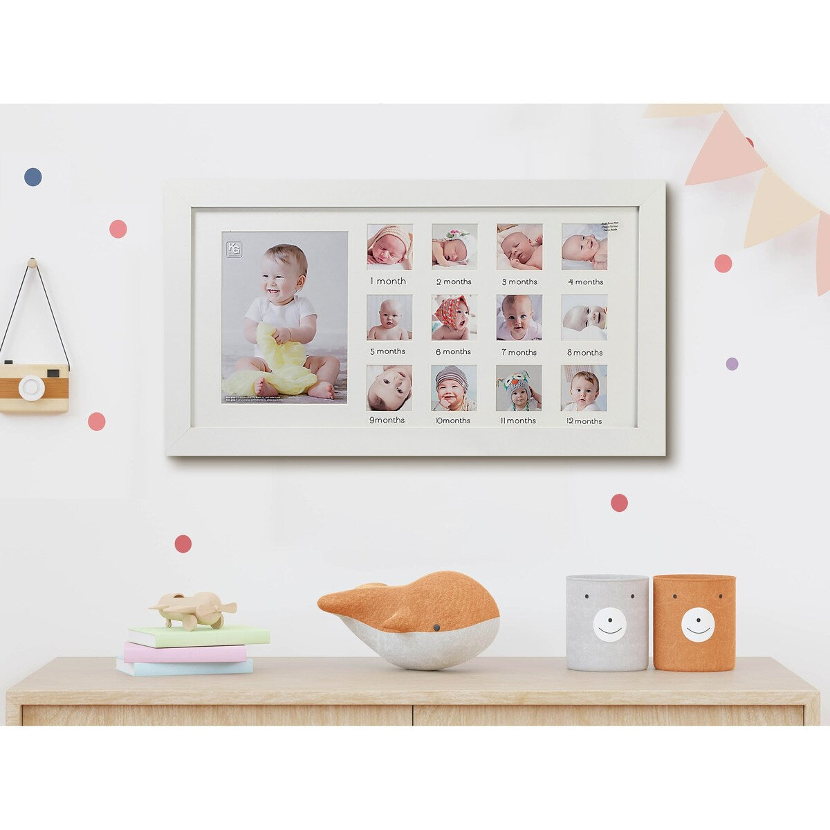 Kirea Grace Wall Mounted Photo Collage Frame - Display 1-6"x8", 12-2.5"x2.5" Pictures, White