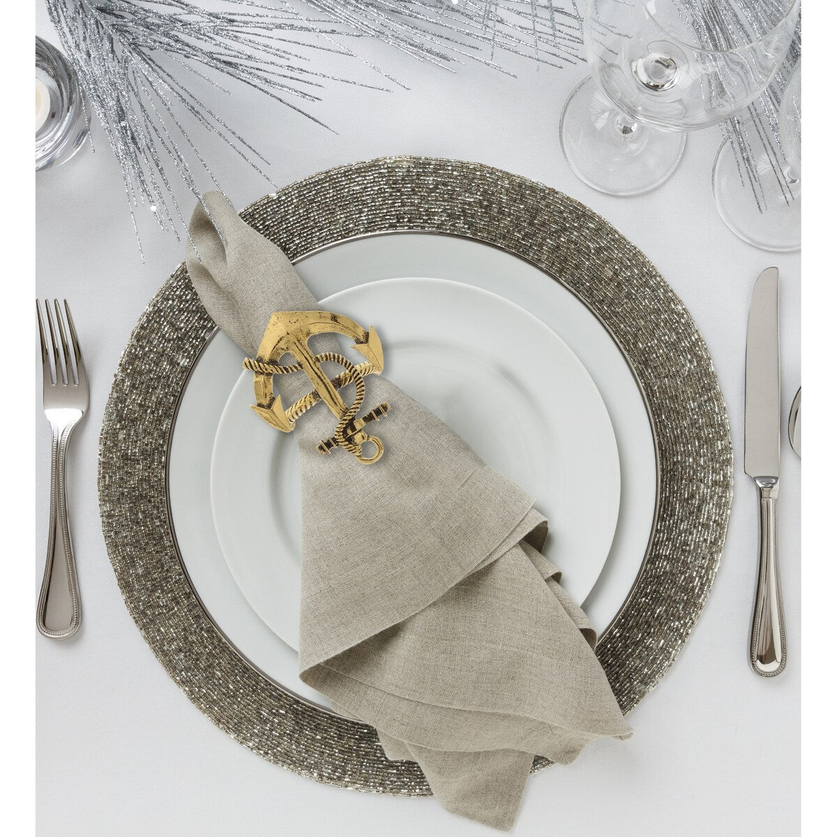 KitchaBon Anchor Gold Napkin Rings for Table Decor - Set of 6 - 2.25 x 1.85 x 1.75 inches
