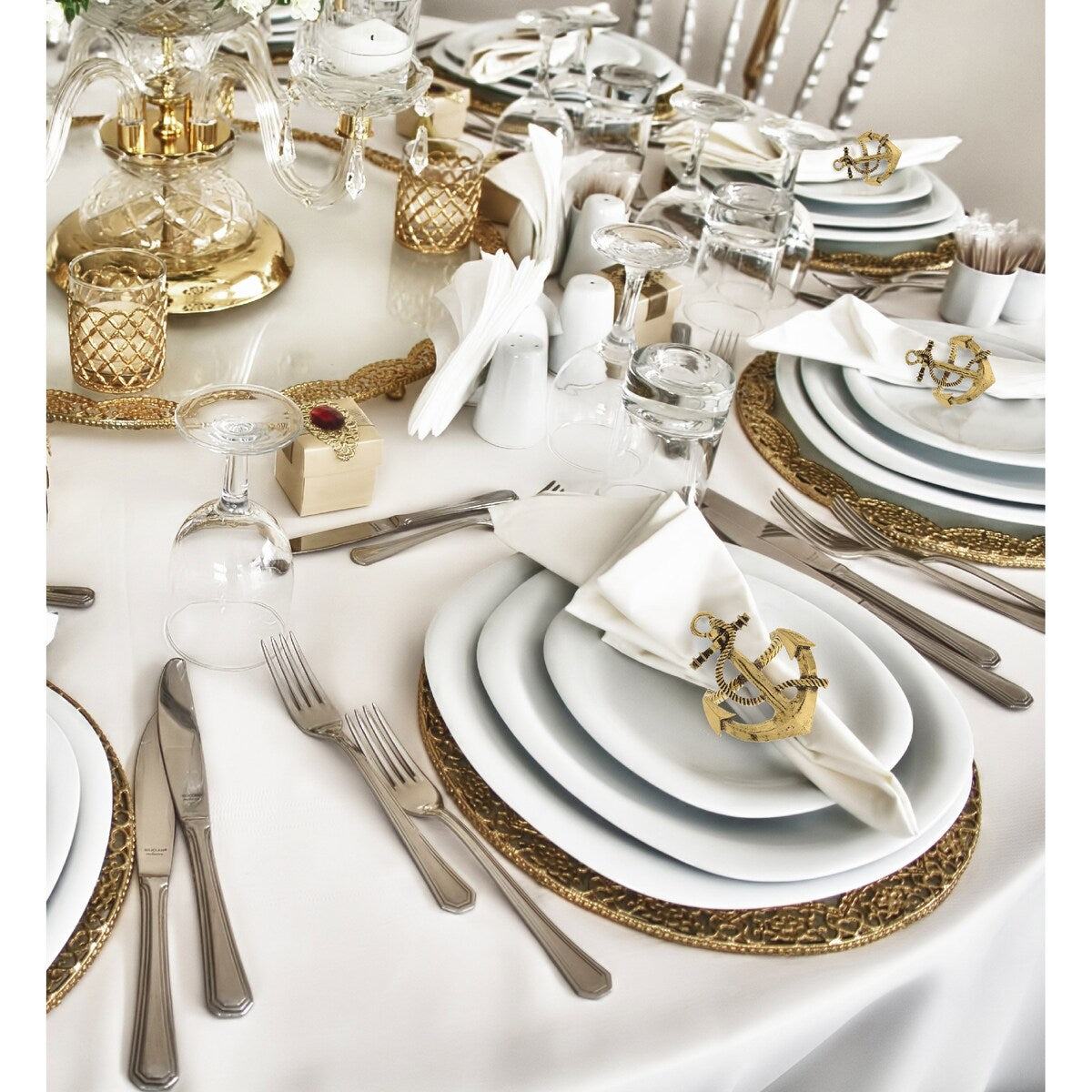 KitchaBon Anchor Gold Napkin Rings for Table Decor - Set of 6 - 2.25 x 1.85 x 1.75 inches