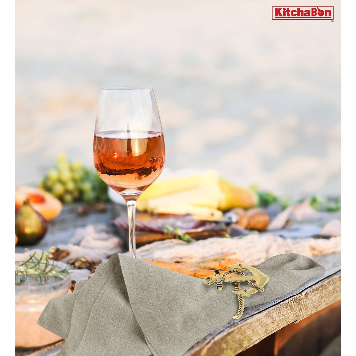KitchaBon Anchor Gold Napkin Rings for Table Decor - Set of 6 - 2.25 x 1.85 x 1.75 inches