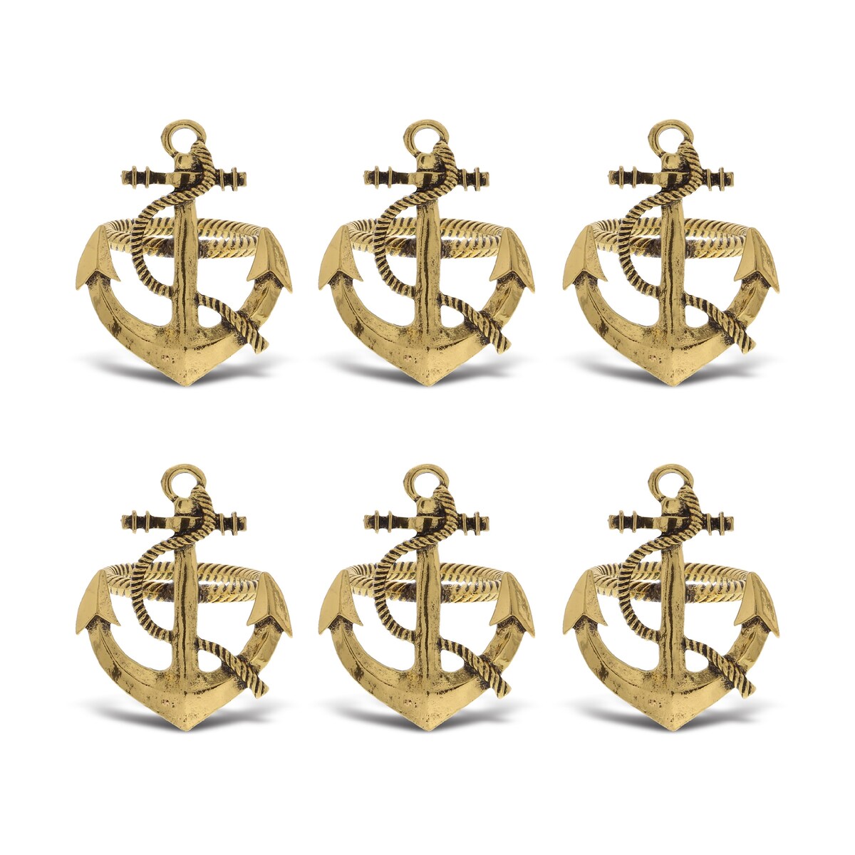 KitchaBon Anchor Gold Napkin Rings for Table Decor - Set of 6 - 2.25 x 1.85 x 1.75 inches