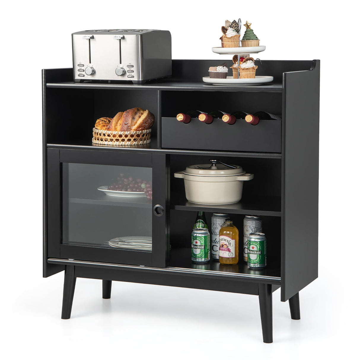 Kitchen Buffet Sideboard Organizer Liquor Bar Cabinet with Wine Rack