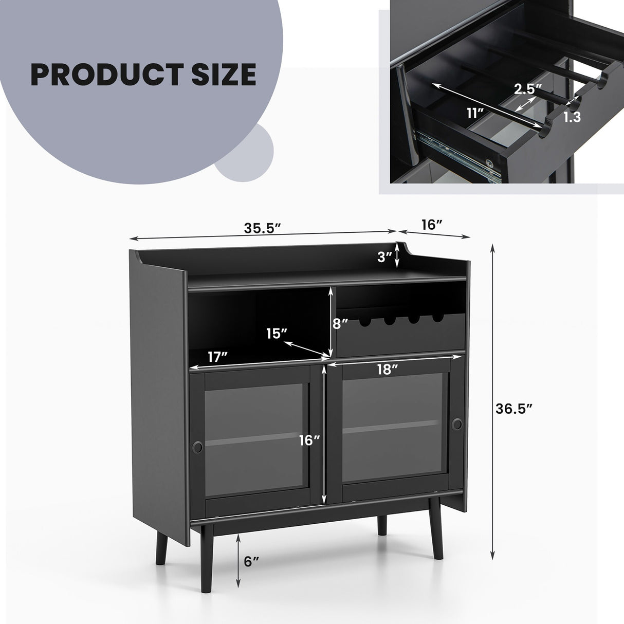 Kitchen Buffet Sideboard Organizer Liquor Bar Cabinet with Wine Rack