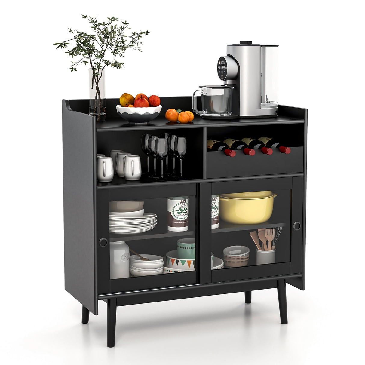 Kitchen Buffet Sideboard Organizer Liquor Bar Cabinet with Wine Rack