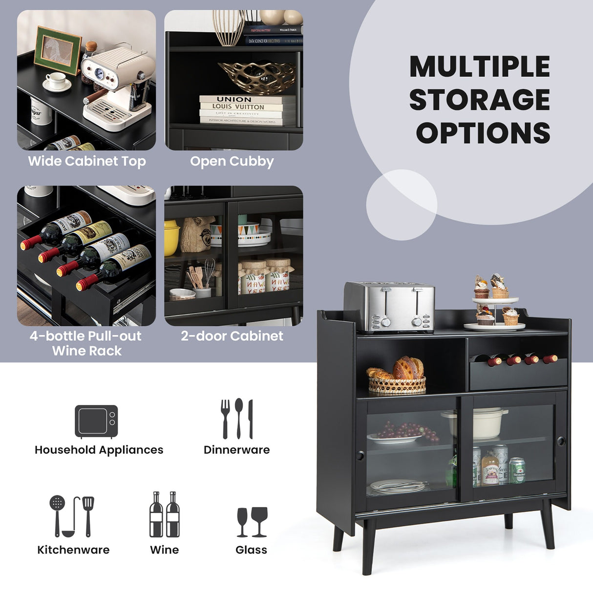 Kitchen Buffet Sideboard Organizer Liquor Bar Cabinet with Wine Rack