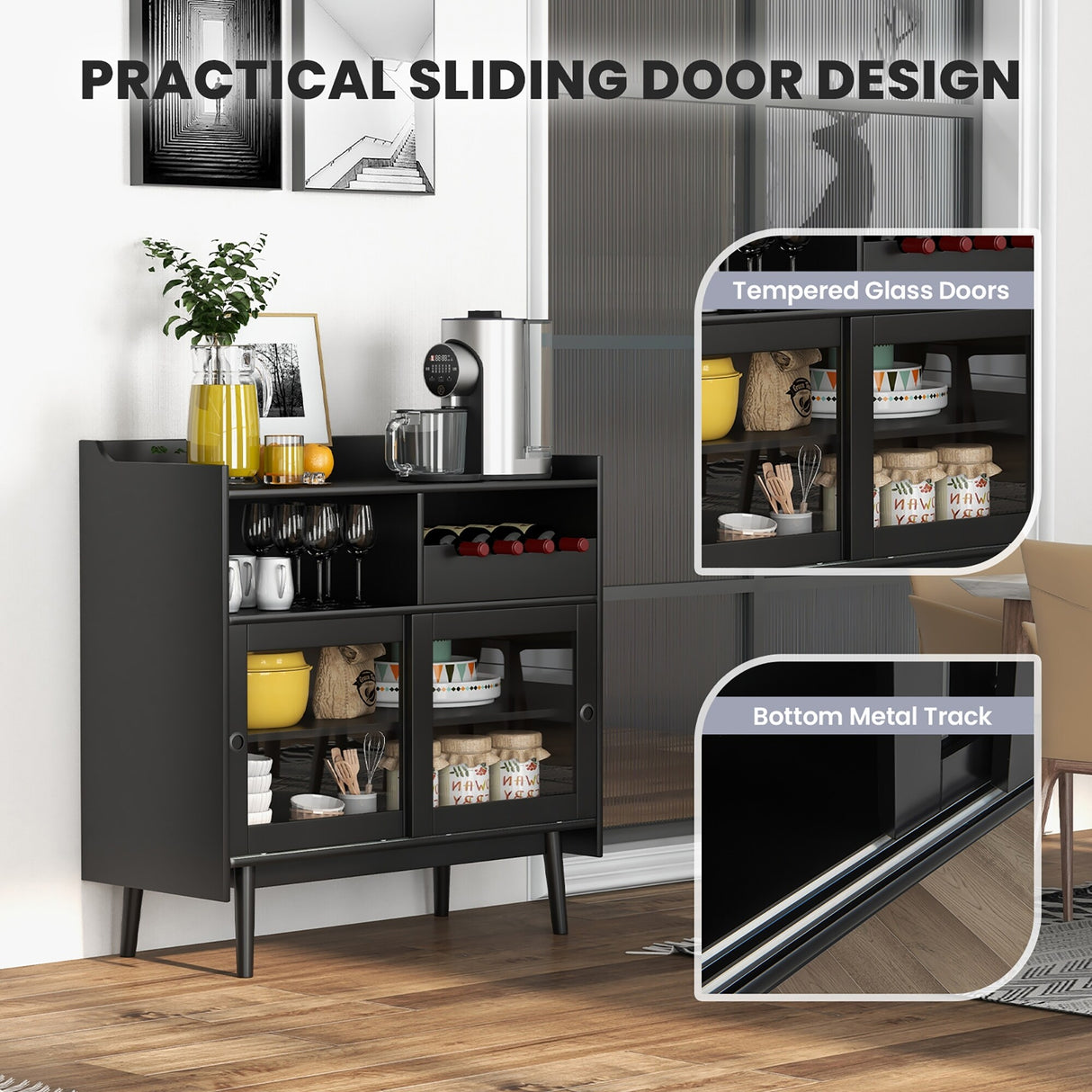 Kitchen Buffet Sideboard Organizer Liquor Bar Cabinet with Wine Rack
