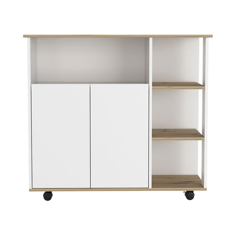 Kitchen Cart, Four Casters , Four Open Shelves, Double Door Cabinet