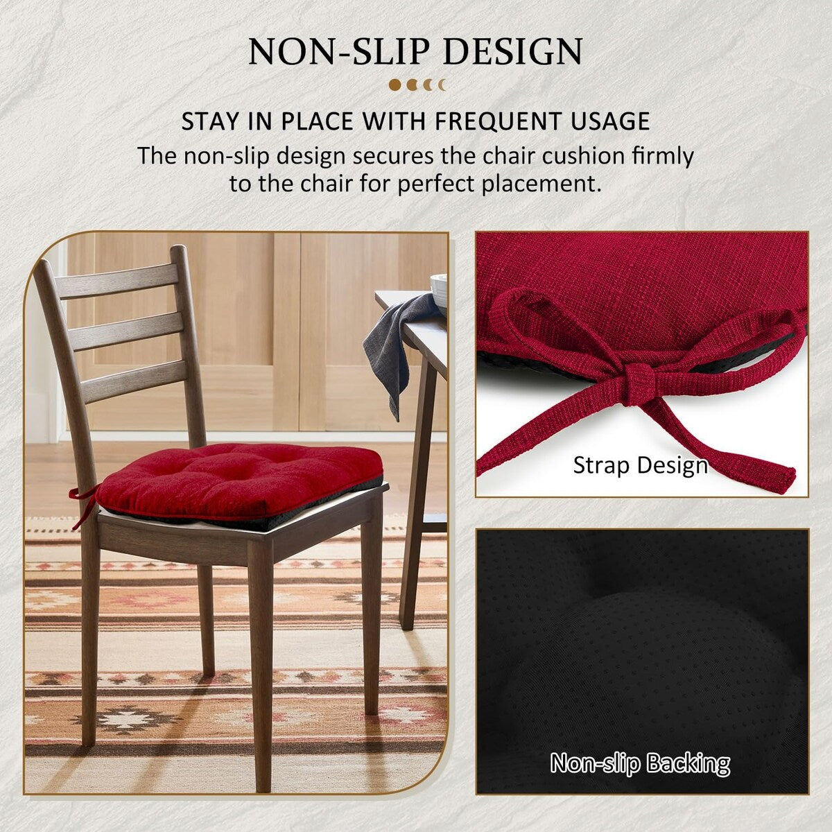 Kitchen Chair Cushions Set of 4, Non-Slip Chair Cushions,Shredded Memory Foam Chair Pads with Ties 15.5" x 15.5"