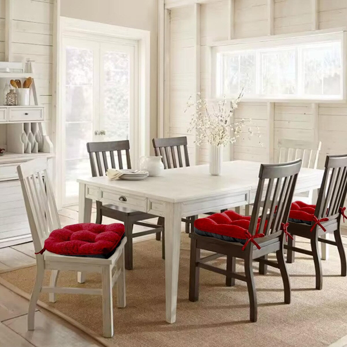 Kitchen Chair Cushions Set of 4, Non-Slip Chair Cushions,Shredded Memory Foam Chair Pads with Ties 15.5" x 15.5"