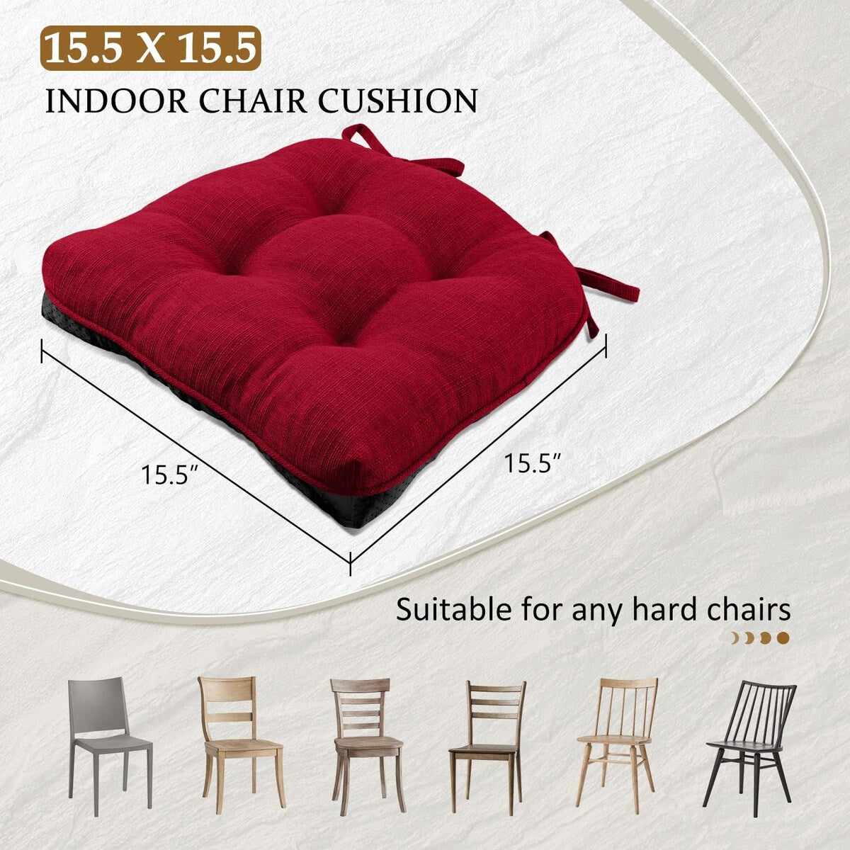 Kitchen Chair Cushions Set of 4, Non-Slip Chair Cushions,Shredded Memory Foam Chair Pads with Ties 15.5" x 15.5"