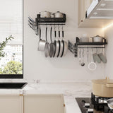 Kitchen Cookware Hanging Shelves with 12 Hooks, Pot Racks Wall Mounted Set of 2