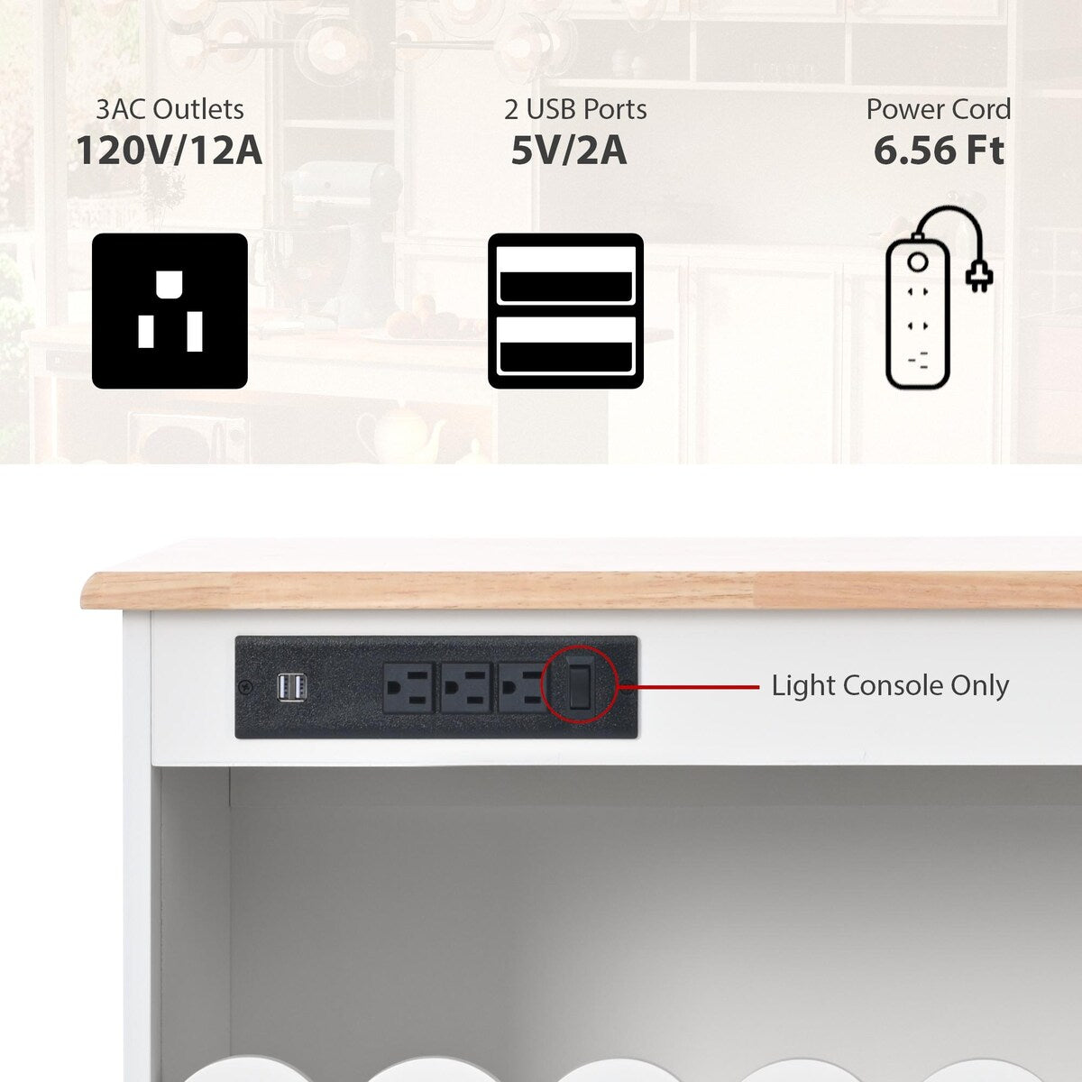 Kitchen Island with Drop Leaf, LED Light Kitchen Cart on Wheels with Power Outlets, 2 Sliding Fluted Glass Doors