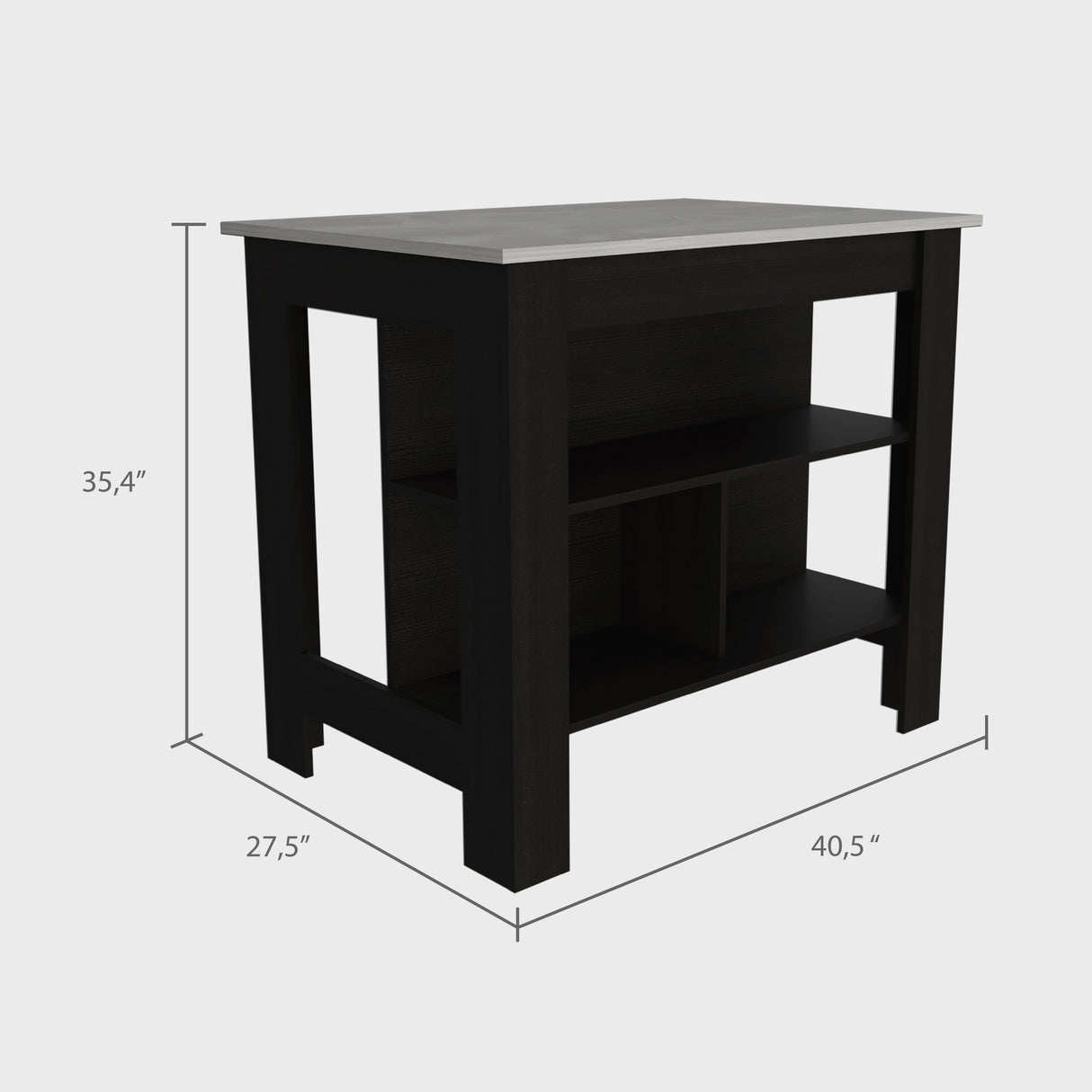 Kitchen Island with Four Legs, Three Shelves