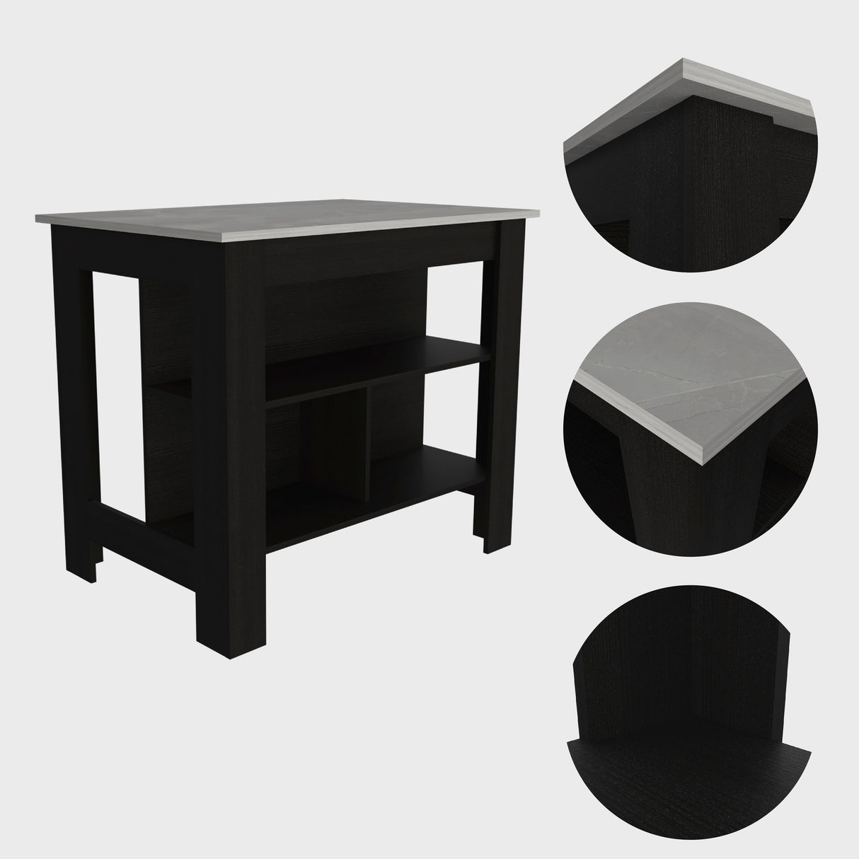 Kitchen Island with Four Legs, Three Shelves