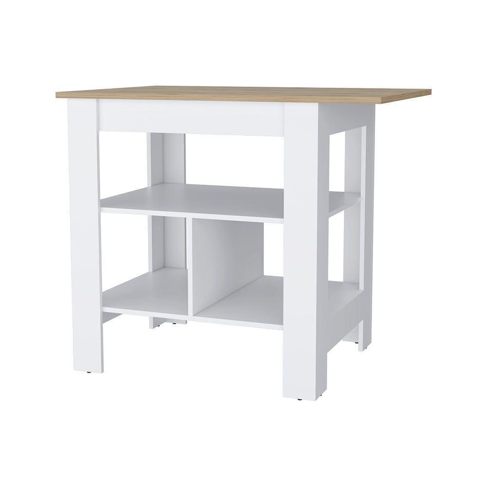 Kitchen Island, 3-Tier Shelf and Large Workstation