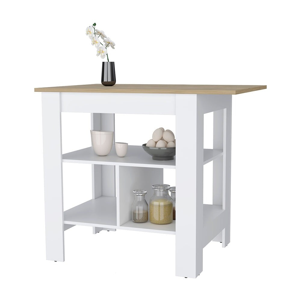 Kitchen Island, 3-Tier Shelf and Large Workstation