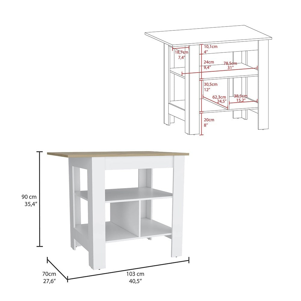 Kitchen Island, 3-Tier Shelf and Large Workstation