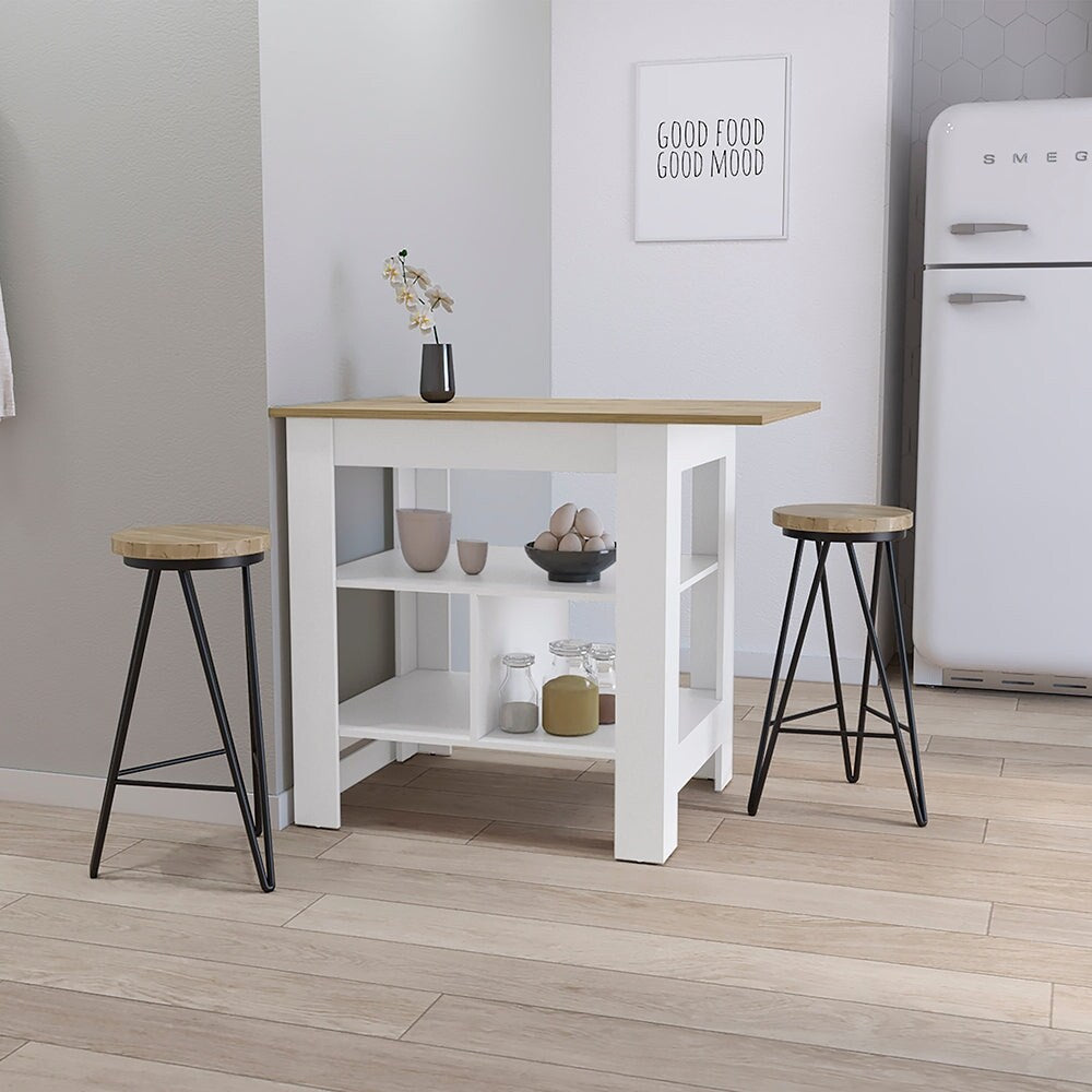 Kitchen Island, 3-Tier Shelf and Large Workstation