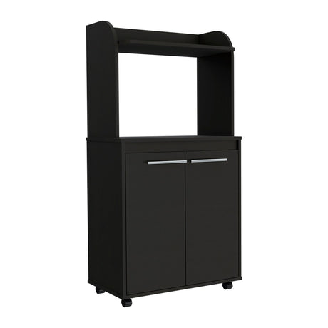 Kitchen Kart, Double Door Cabinet, One Open Shelf, Two Interior Shelves -White