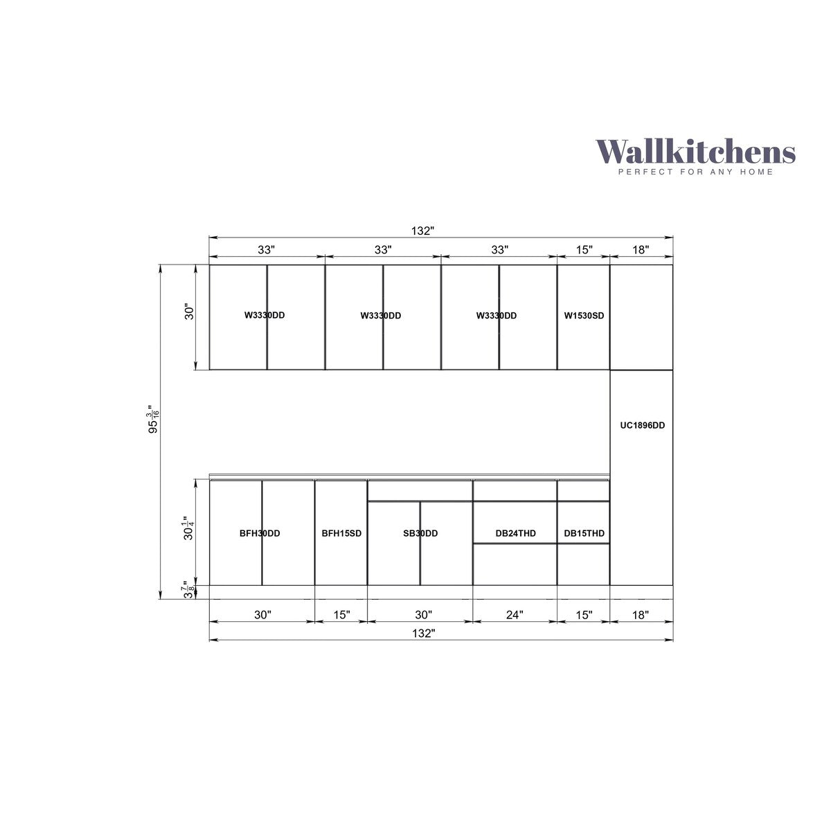 Kitchen Metropolitan Collection White Gloss Color Base Size 11Ft Wide - 132x24