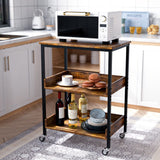 Kitchen Microwave Cart, 3 Tier Rolling Kitchen Utility Cart on Wheels Coffee Cart, Microwave Kitchen Islands Cart with Storage