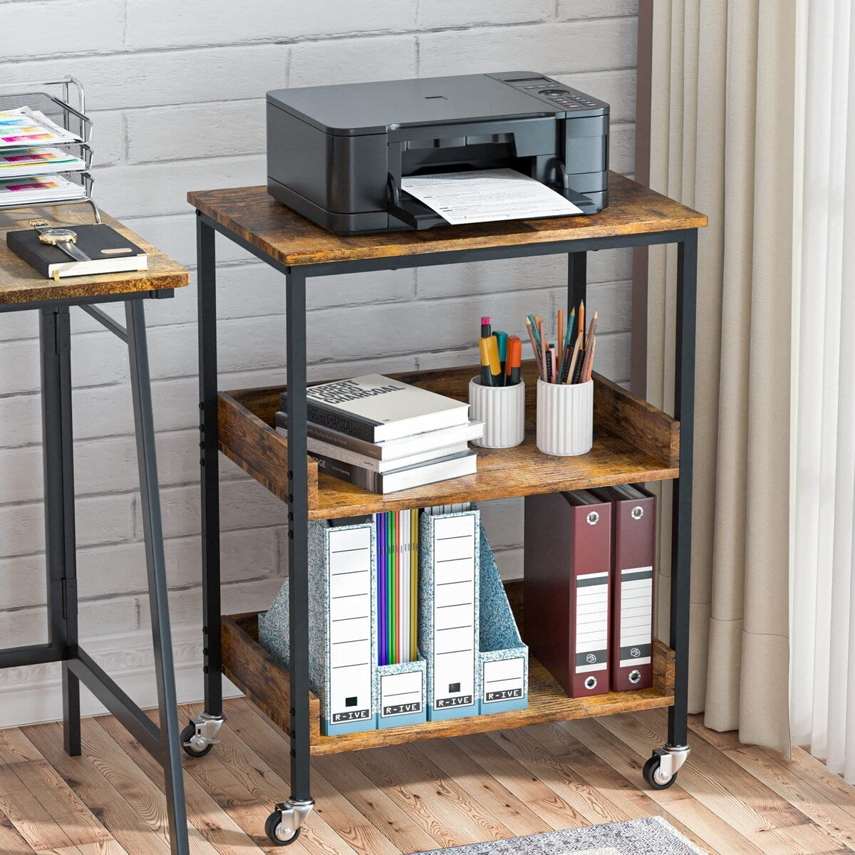 Kitchen Microwave Cart, 3 Tier Rolling Kitchen Utility Cart on Wheels Coffee Cart, Microwave Kitchen Islands Cart with Storage