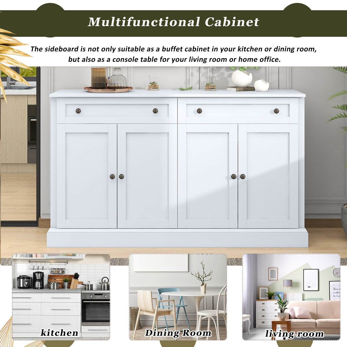 Kitchen Sideboard Buffet Cabinet with 2 Drawers and 4 Doors