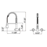 Wall Mounted Pull Down Two Handle Kitchen Faucet In Matte Black