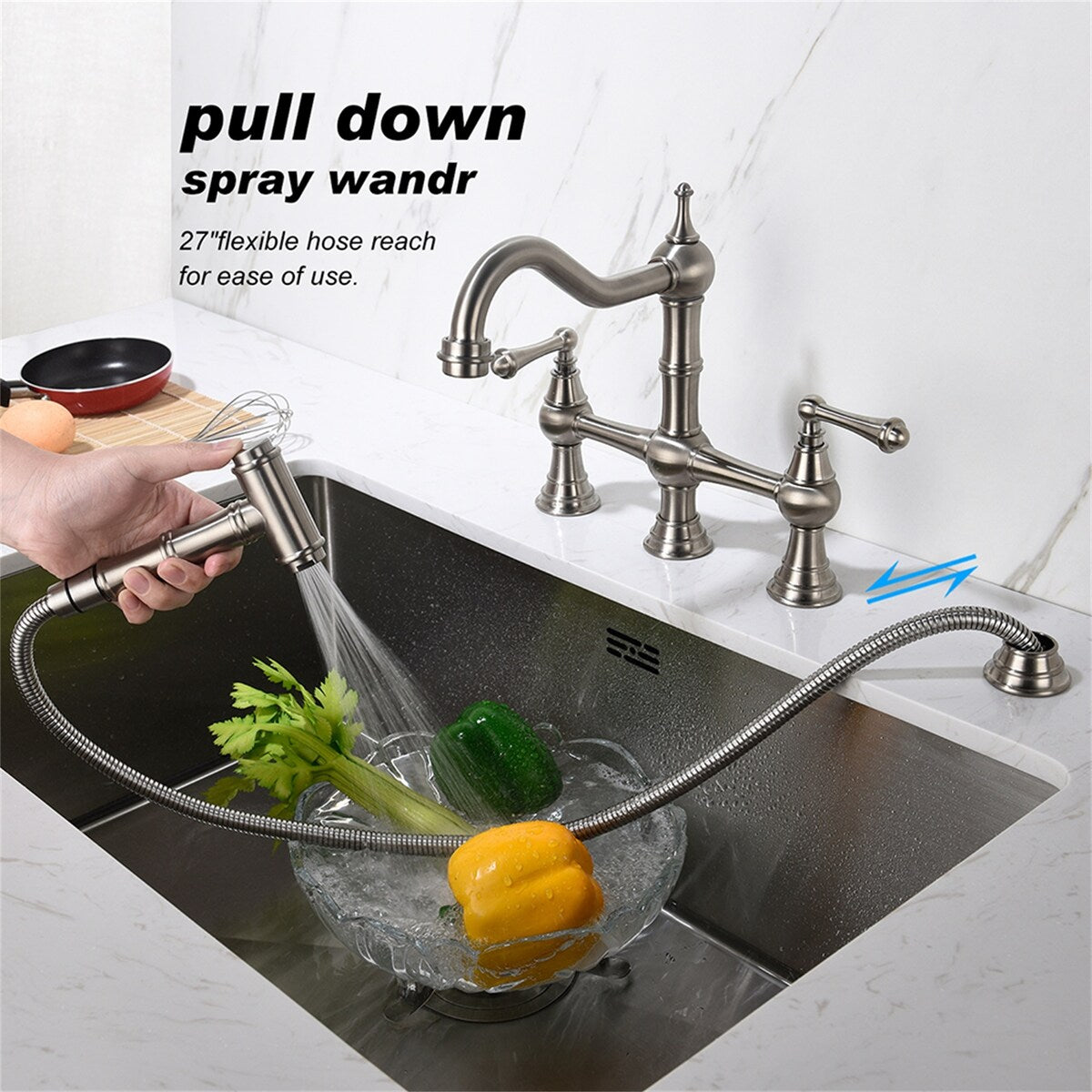 Kitchen Sink Faucet With Pull-Out Side Spray in Polished Chrome - 7'9" x 10'10"