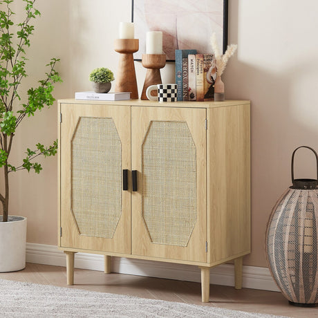 Kitchen Storage Cabinets With Rattan Decorative Doors