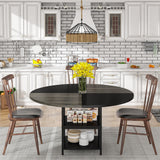 Kitchen Table Dining Table for 4 with Storage Shelf Metal Legs Wood Table Top for Home Dining Room Living Room