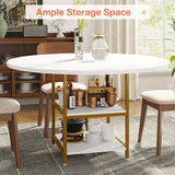 Kitchen Table Dining Table for 4 with Storage Shelf Metal Legs Wood Table Top for Home Dining Room Living Room