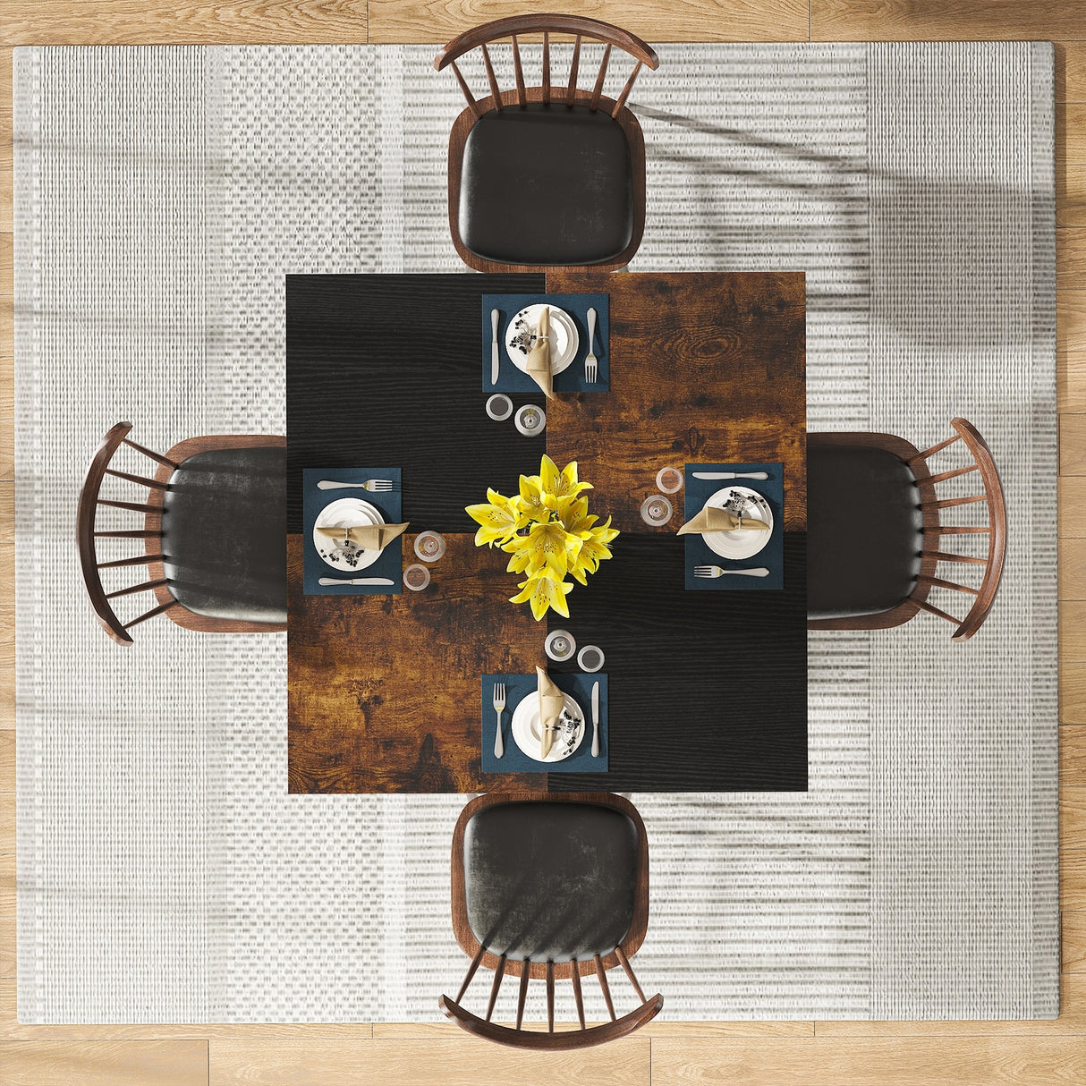 Kitchen Table Dining Table for 4 with Storage Shelf Metal Legs Wood Table Top for Home Dining Room Living Room