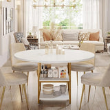 Kitchen Table Dining Table for 4 with Storage Shelf Metal Legs Wood Table Top for Home Dining Room Living Room