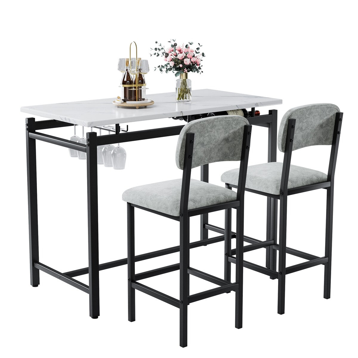 Kitchen Table Set, Dining Table and Chairs for 2, 3 Piece Dining Room Table Set with 2 Upholstered Chairs, Bar Dining Table Set