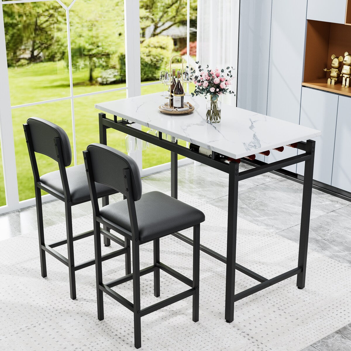Kitchen Table Set, Dining Table and Chairs for 2, 3 Piece Dining Room Table Set with 2 Upholstered Chairs, Bar Dining Table Set