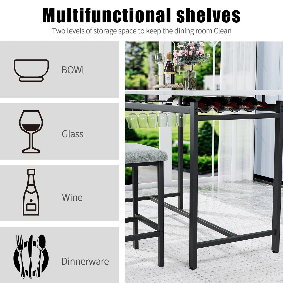 Kitchen Table Set, Dining Table and Chairs for 2, 3 Piece Dining Room Table Set with 2 Upholstered Chairs, Bar Dining Table Set