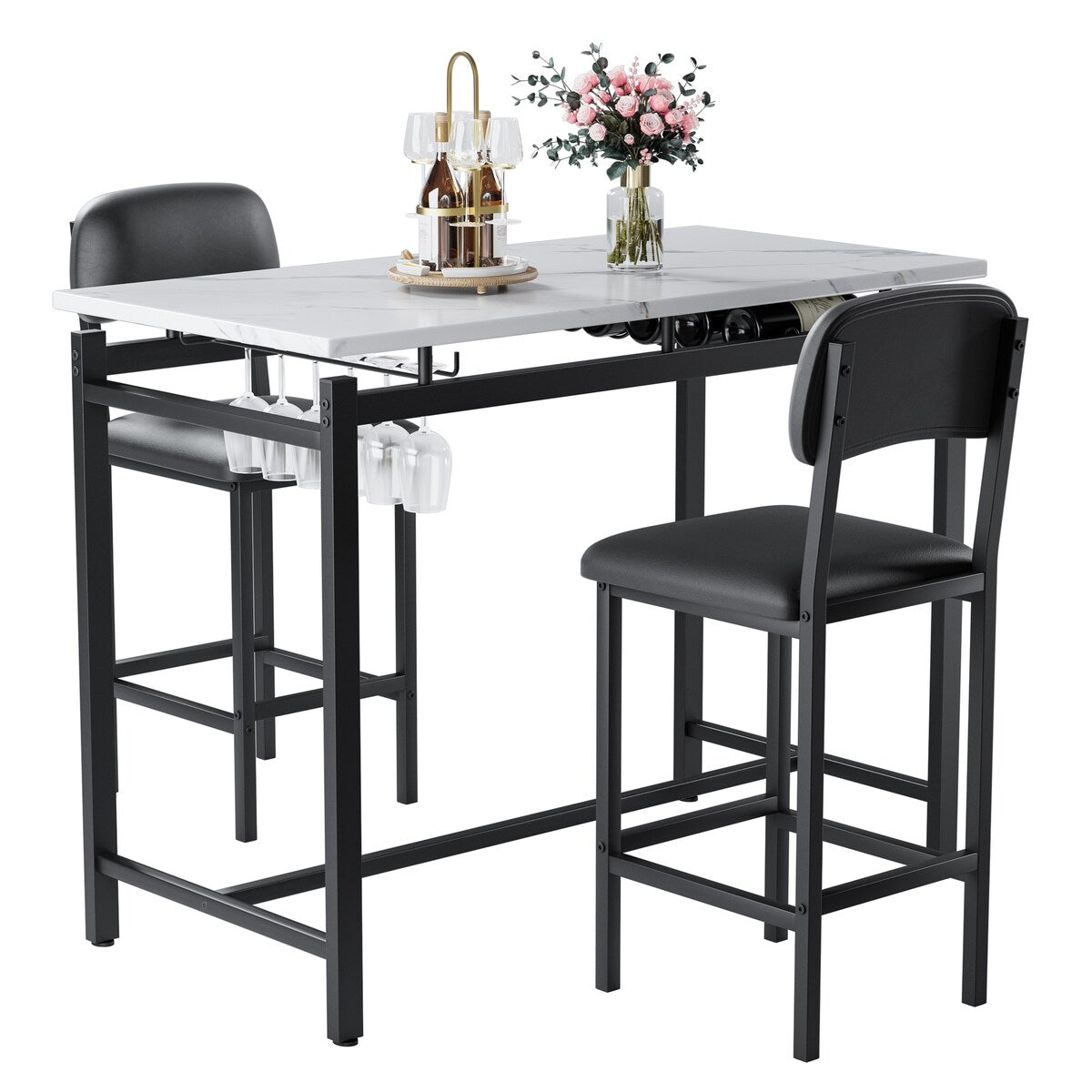 Kitchen Table Set, Dining Table and Chairs for 2, 3 Piece Dining Room Table Set with 2 Upholstered Chairs, Bar Dining Table Set
