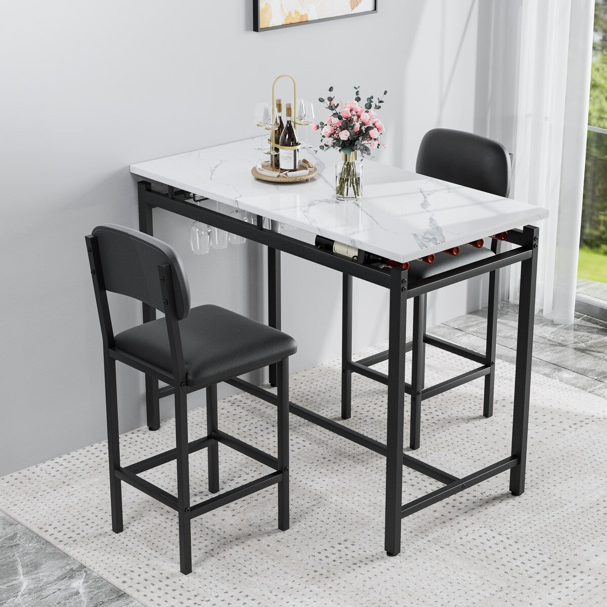 Kitchen Table Set, Dining Table and Chairs for 2, 3 Piece Dining Room Table Set with 2 Upholstered Chairs, Bar Dining Table Set