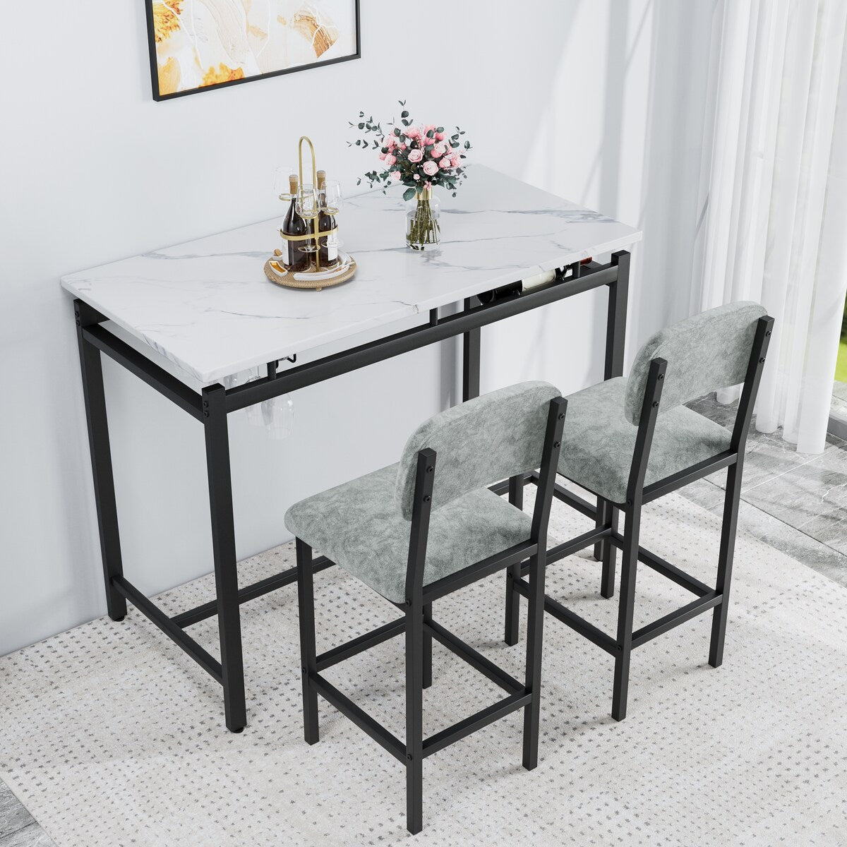 Kitchen Table Set, Dining Table and Chairs for 2, 3 Piece Dining Room Table Set with 2 Upholstered Chairs, Bar Dining Table Set